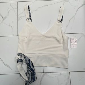 Free people NWT Paisley Pop Tank Ivory Side Tie Sleeveless Size Large New